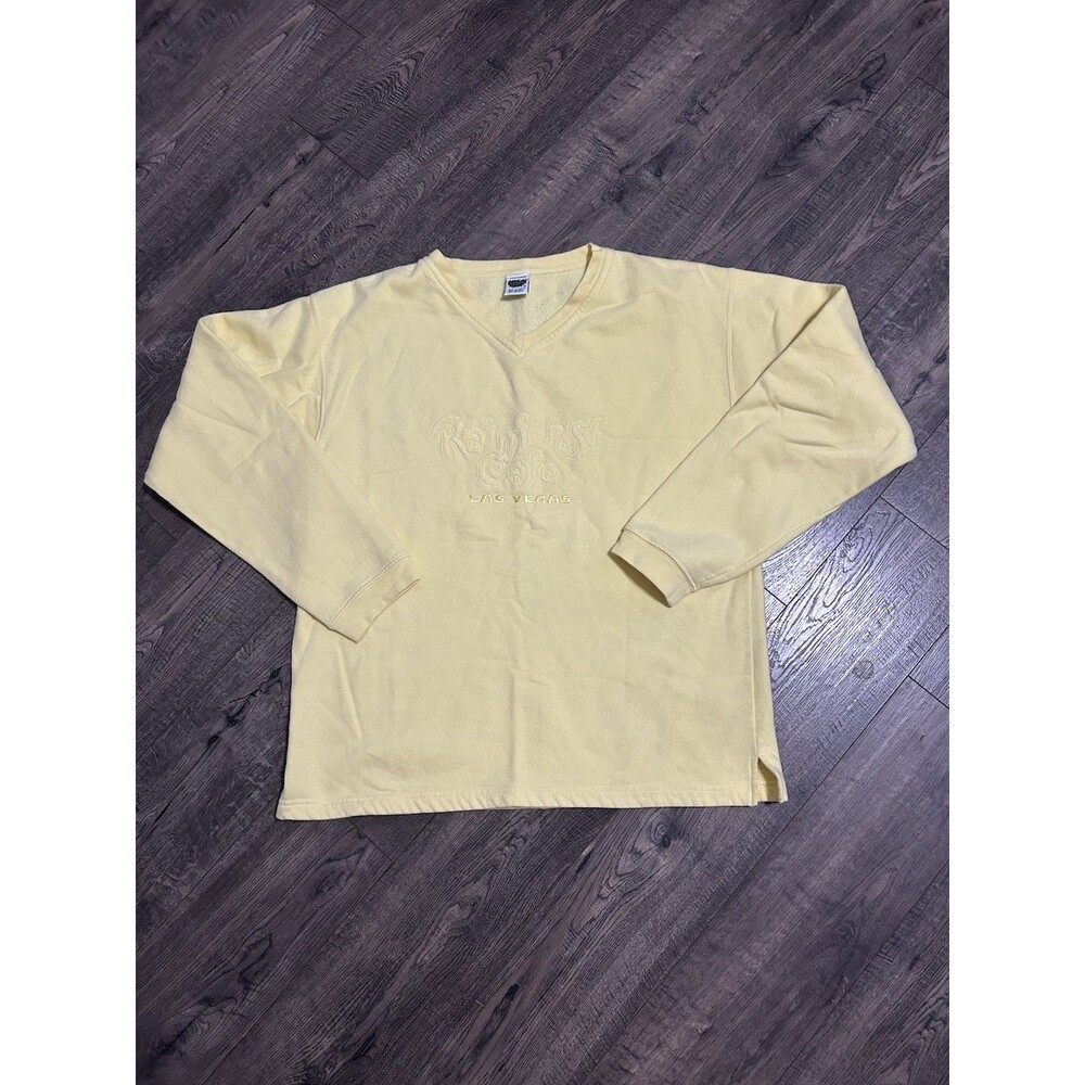 Vintage Y2K Rainforest Cafe Las Vegas Sweatshirt Size XL Butter Yellow V Neck
